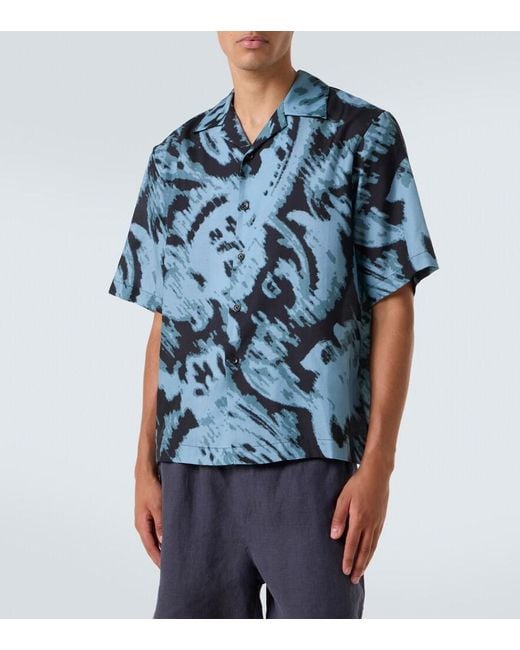 Commas Blue Printed Cotton And Silk Twill Shirt for men