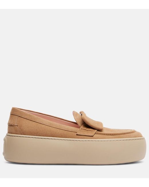 Roger Vivier Natural Viv' Up Suede Platform Loafers