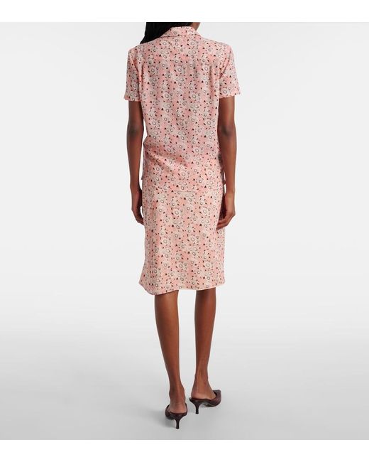 Prada Pink Stretch-Silk Georgette Floral Shirt