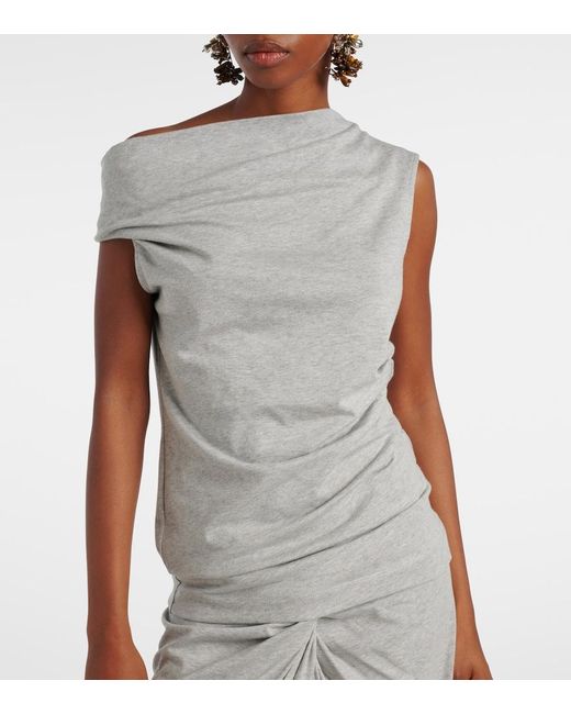 Dries Van Noten Gray Draped Cotton Jersey Top