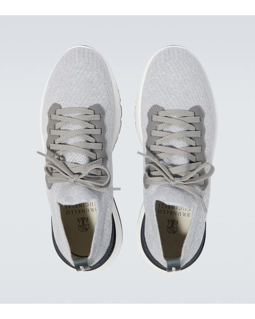 Zapatillas De Punto Con Piel Brunello Cucinelli de hombre de color Metallic