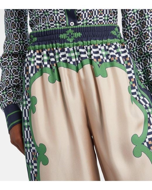 LaDoubleJ Green Printed Silk Twill Palazzo Pants