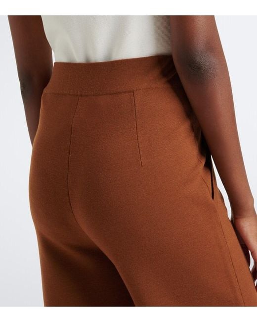 Max Mara Brown Wool-Blend Wide-Leg Pants