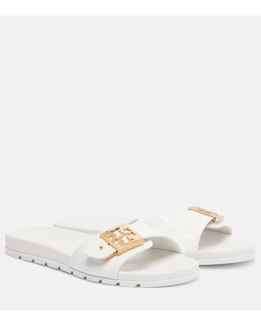 Tory Burch White Double T Slides
