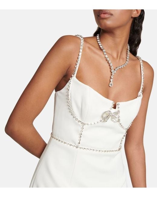 Self-Portrait White Crystal-embellished Bow Mini Dress