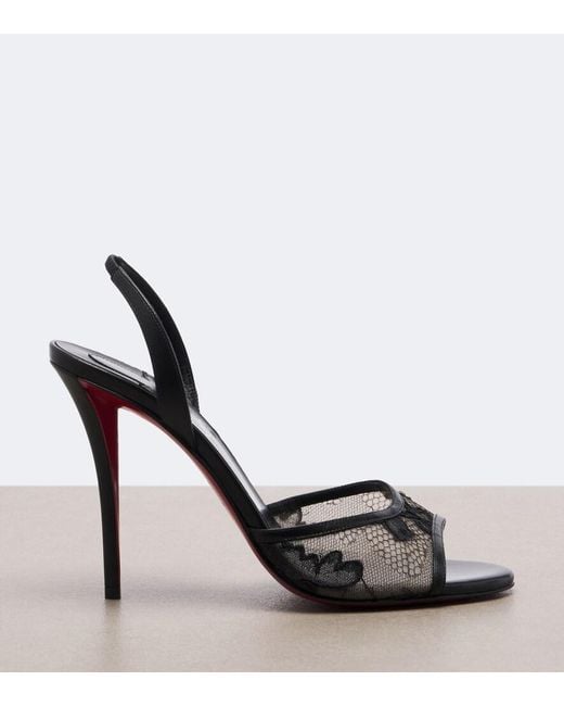 Christian Louboutin Black Miss Z Lace-Trimmed Leather Slingback Sandals