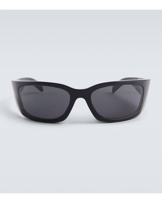 Prada Gray Symbole Rectangular Sunglasses for men
