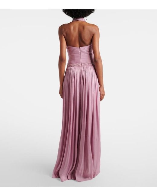 Costarellos Purple Juliette Halterneck Georgette Lame Gown