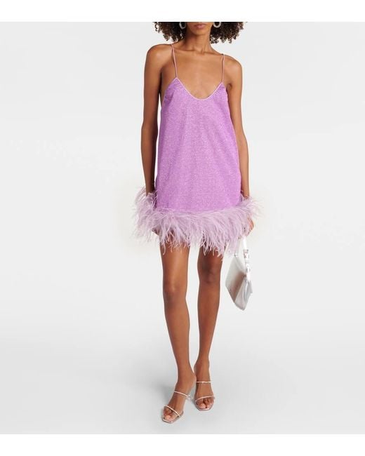 Vestido corto Lumiere Plumage con plumas Oseree de color Purple