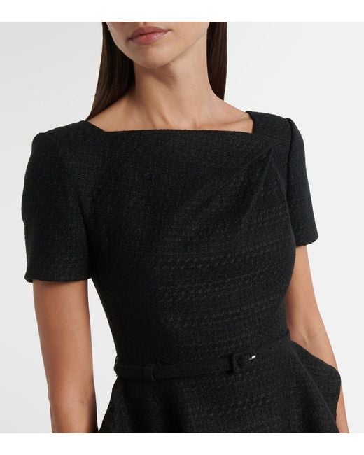 Roland Mouret Black Belted Peplum Boucle Midi Dress