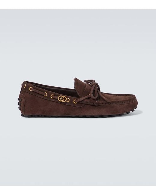 Gucci Brown Interlocking G Suede Driving Shoes for men