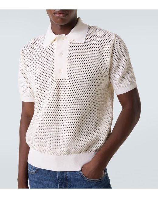 Givenchy White Open-Knit Cotton-Blend Polo Shirt for men