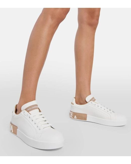 Zapatillas de cuero blancas con logo Dolce & Gabbana de color White