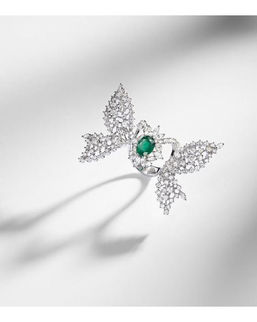 YEPREM White Reign Supreme 18Kt Ring With Diamonds And Emerald