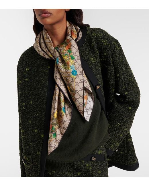 Gucci Brown Vierecktuch Aus Seidentwill Mit Print