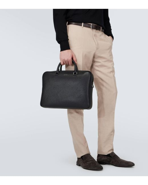 Zegna Black Edgy Leather Briefcase for men