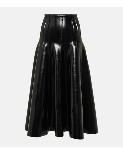 Norma Kamali Black Faux Patent Leather Midi Skirt