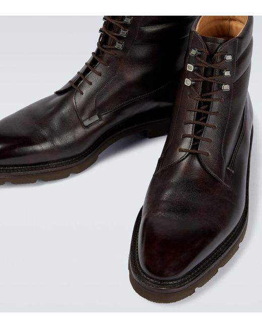 John Lobb Black Alder Leather Lace-Up Boots for men