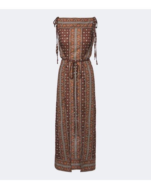 Doen Brown Amarante Printed Cotton Voile Midi Dress