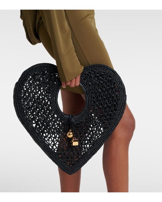 Jacquemus Black Spiaggia Coeur Small Raffia Top-Handle Bag