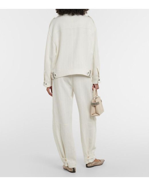 Brunello Cucinelli White Cotton And Linen Biker Jacket