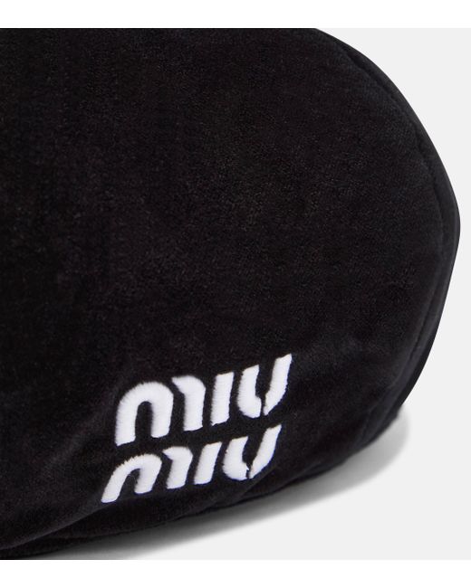 Miu Miu Black Logo Cotton Velvet Beret