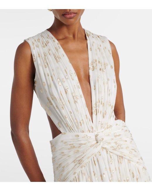Costarellos White Luccia Cutout Silk Jacquard Gown