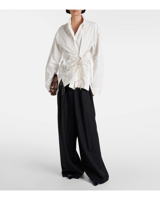 Dries Van Noten White Hemd Aus Baumwolle Mit Kristallen