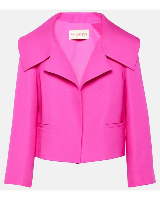 Valentino Pink Cropped Wool And Silk Jacket