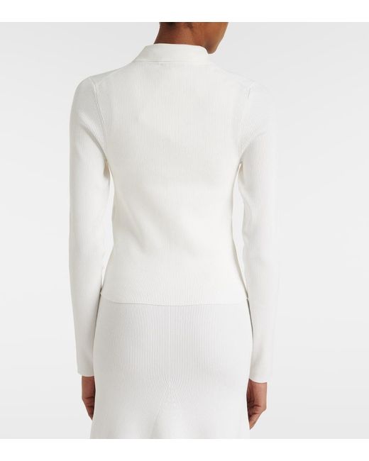 Victoria Beckham White Mila Ribbed-Knit Zip-Up Top