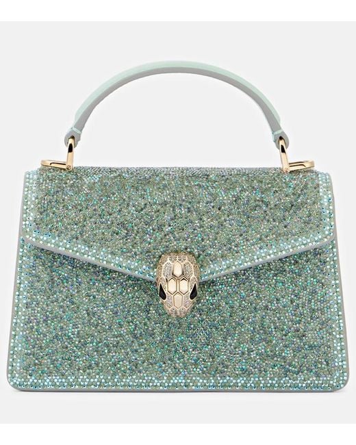 BVLGARI Green Serpenti Forever Mini Suede Top-Handle Bag