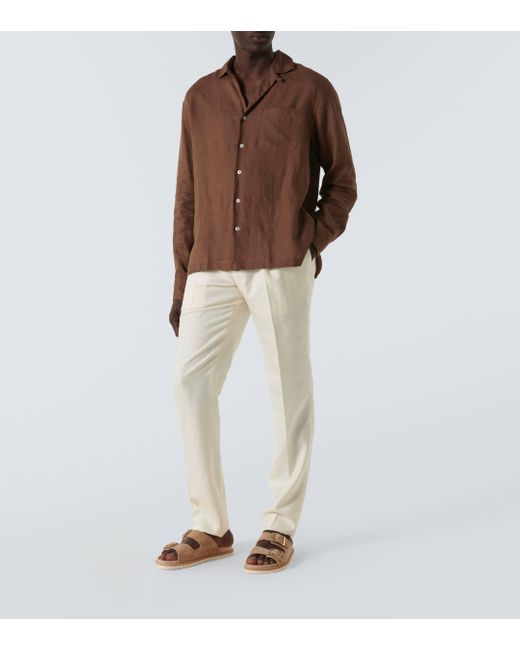 Thom Sweeney Natural Wool, Silk, And Linen Tapered Pants for men