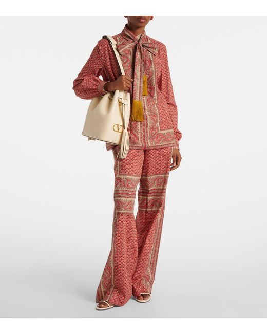 Valentino Red Patterned Cotton Wide-Leg Pants