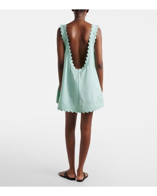 Juliet Dunn Blue Embroidered Scalloped Cotton Poplin Minidress