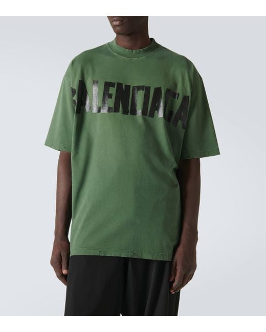 Balenciaga Green Oversized Logo T-shirt for men