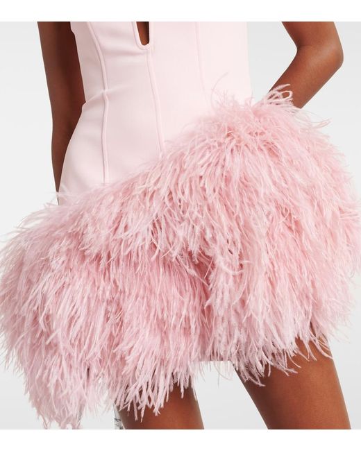 David Koma Pink Feather-Trimmed Minidress