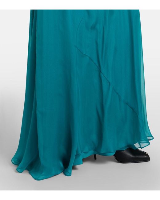 McQueen Blue Draped Silk Chiffon Bustier Gown