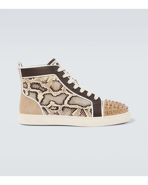 Christian Louboutin Brown Lou Spikes Orlato Flat Leather High-Top Trainers for men