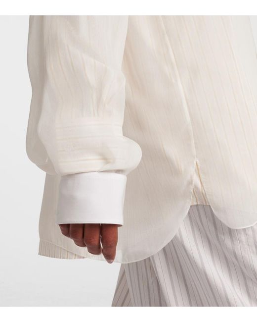 The Row White Nesson Oversized Striped Cupro Shirt