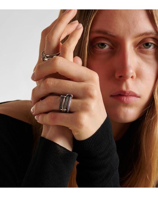 Spinelli Kilcollin White Iris Sterling Linked Ring With Sapphires, Aquamarine And Tanzanite