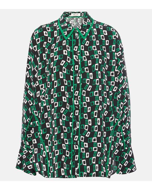Diane von Furstenberg Green Alona Printed Crepe Shirt