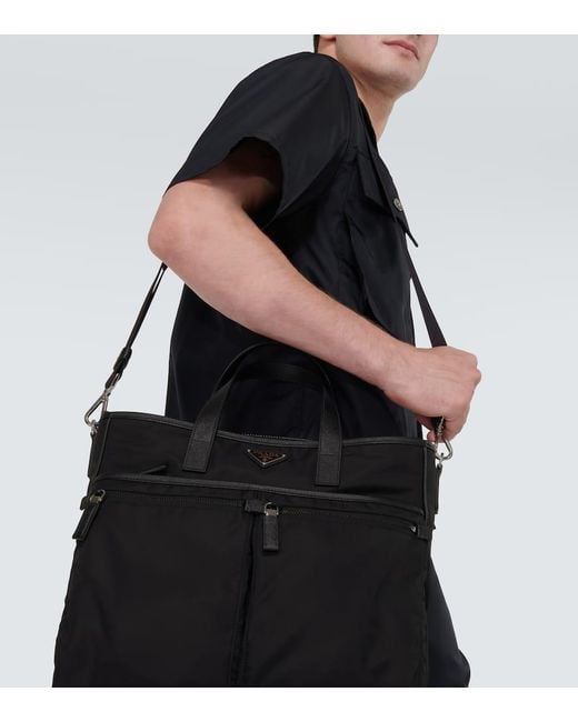 Prada Black Re-Nylon Saffiano Leather And Nylon Tote Bag for men