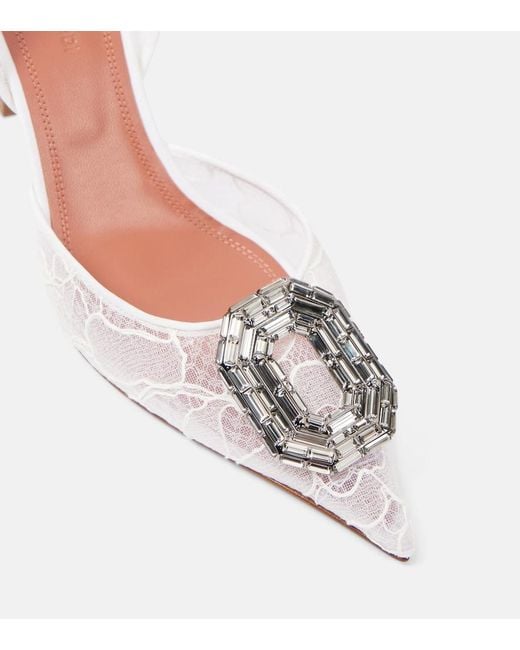 AMINA MUADDI White Camelia 90 Embellished Lace Slingback Sandals