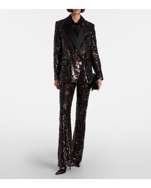 Veronica Beard Black Collier Sequined Flared Pants