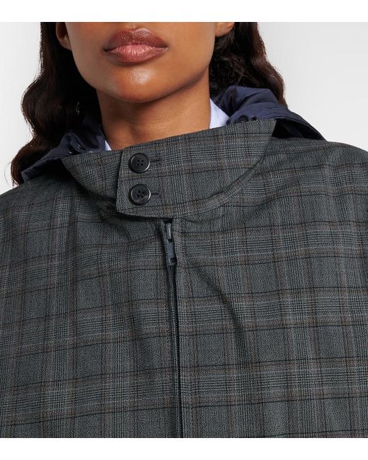 Prada Black Checked Hooded Virgin Wool Jacket