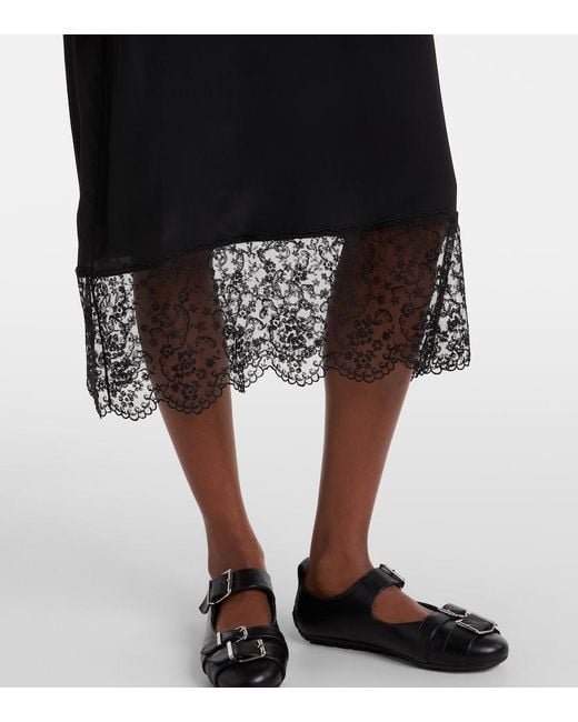 Simone Rocha Black Slipdress Aus Satin Mit Spitze