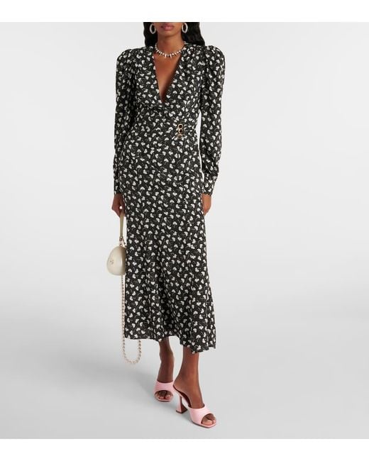 Alessandra Rich Black Printed Silk Midi Dress