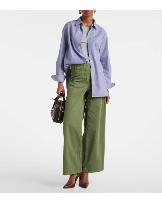 Nili Lotan Green Megan High-Rise Cotton Wide-Leg Pants