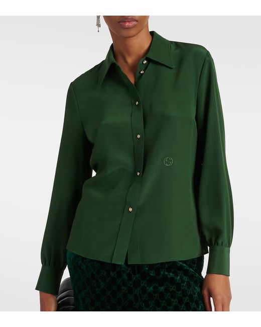 Camisa de crepe de china de seda Gucci de color Green
