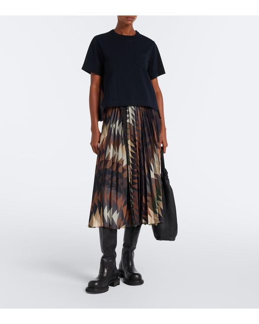 Sacai Black X A.P.C. Pleated Cotton T-Shirt